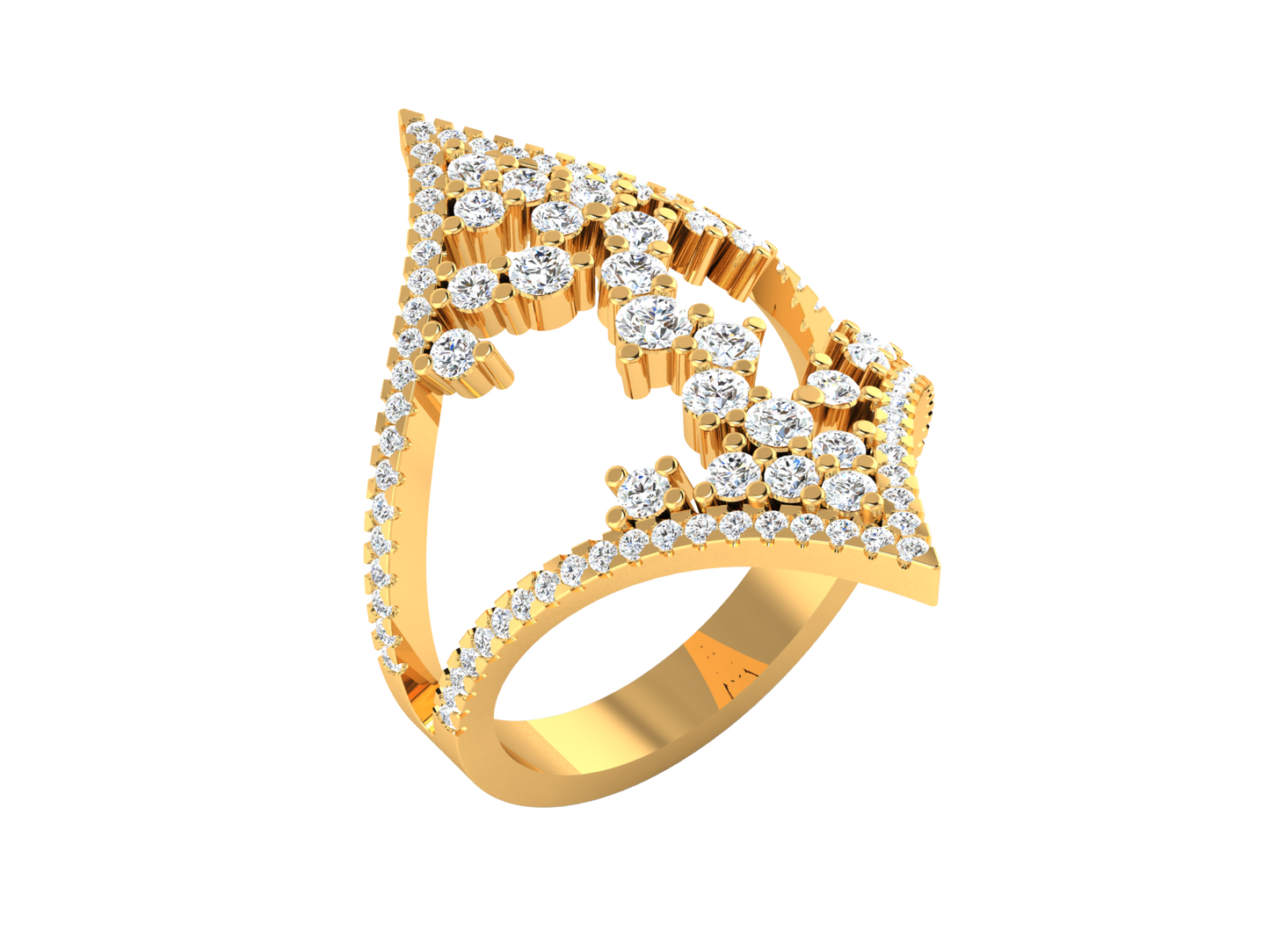 Eclat V Shape Cluster Statement Ring - 1.40 Ct ound Cut Diamond In Gold