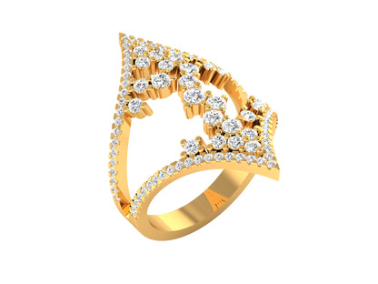 Eclat V Shape Cluster Statement Ring - 1.40 Ct ound Cut Diamond In Gold