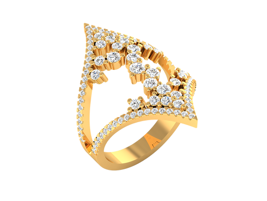 Eclat V Shape Cluster Statement Ring - 1.40 Ct ound Cut Diamond In Gold