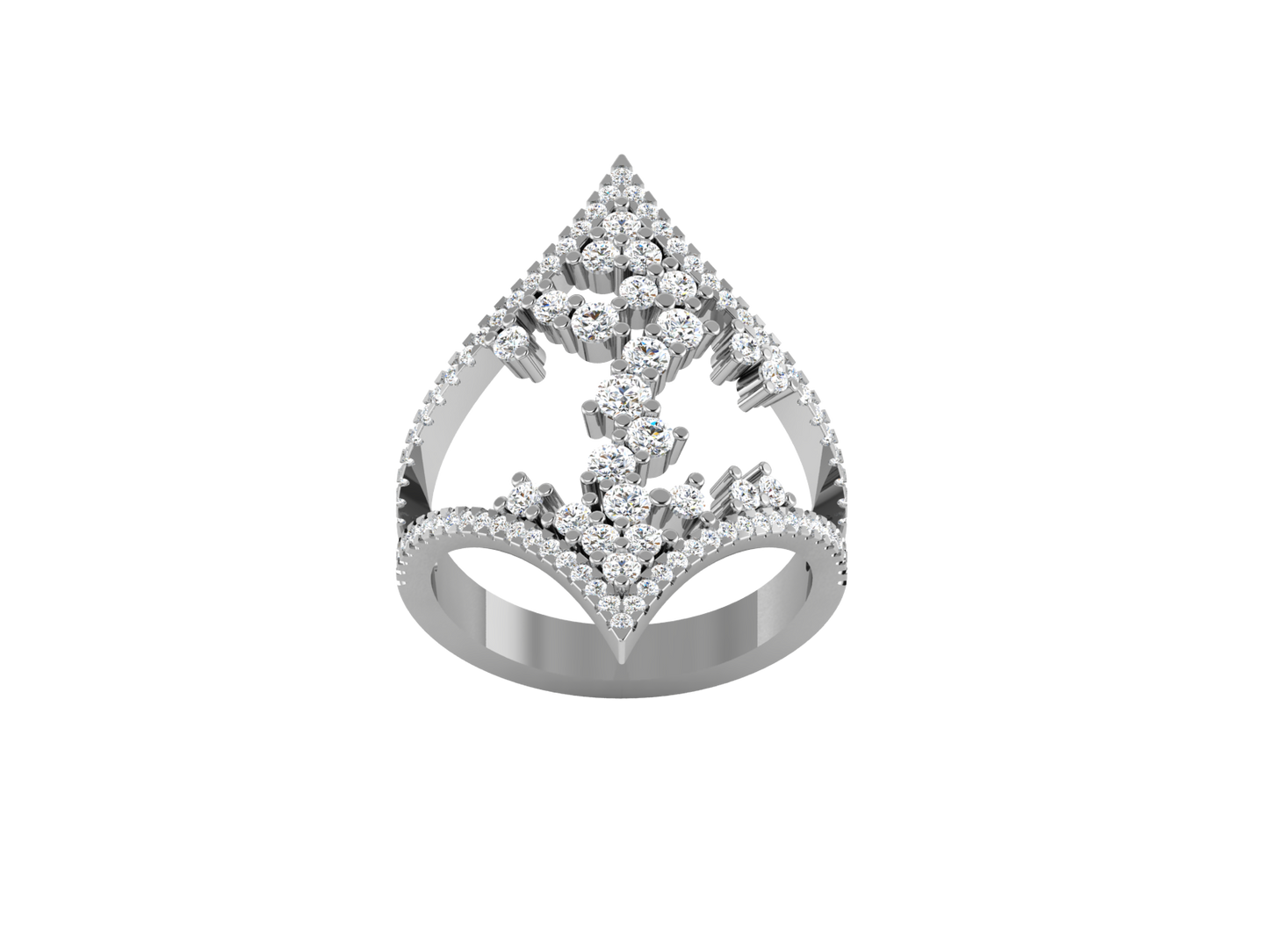 Eclat V Shape Cluster Statement Ring - 1.40 Ct ound Cut Diamond In Gold