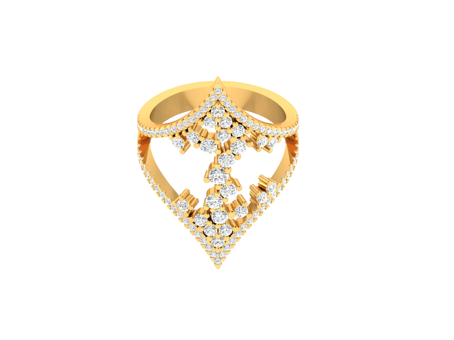 Eclat V Shape Cluster Statement Ring - 1.40 Ct ound Cut Diamond In Gold