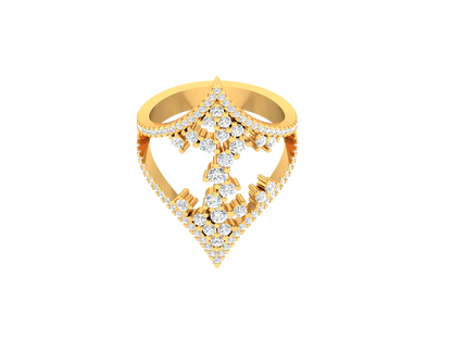 Eclat V Shape Cluster Statement Ring - 1.40 Ct ound Cut Diamond In Gold