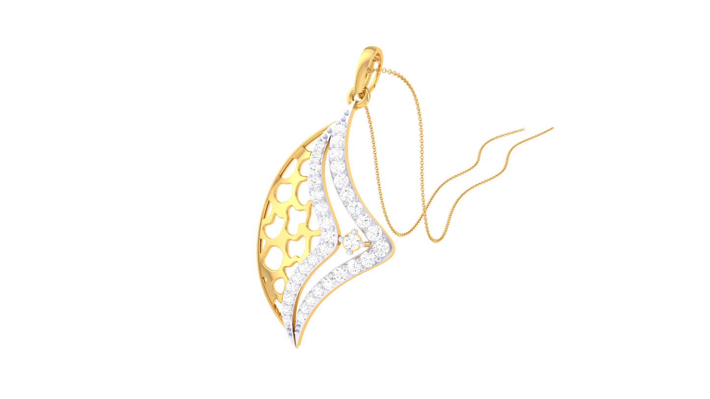 Aurora Leaf Gold Pendent - 0.29 Ct Brilliant Cut Diamonds