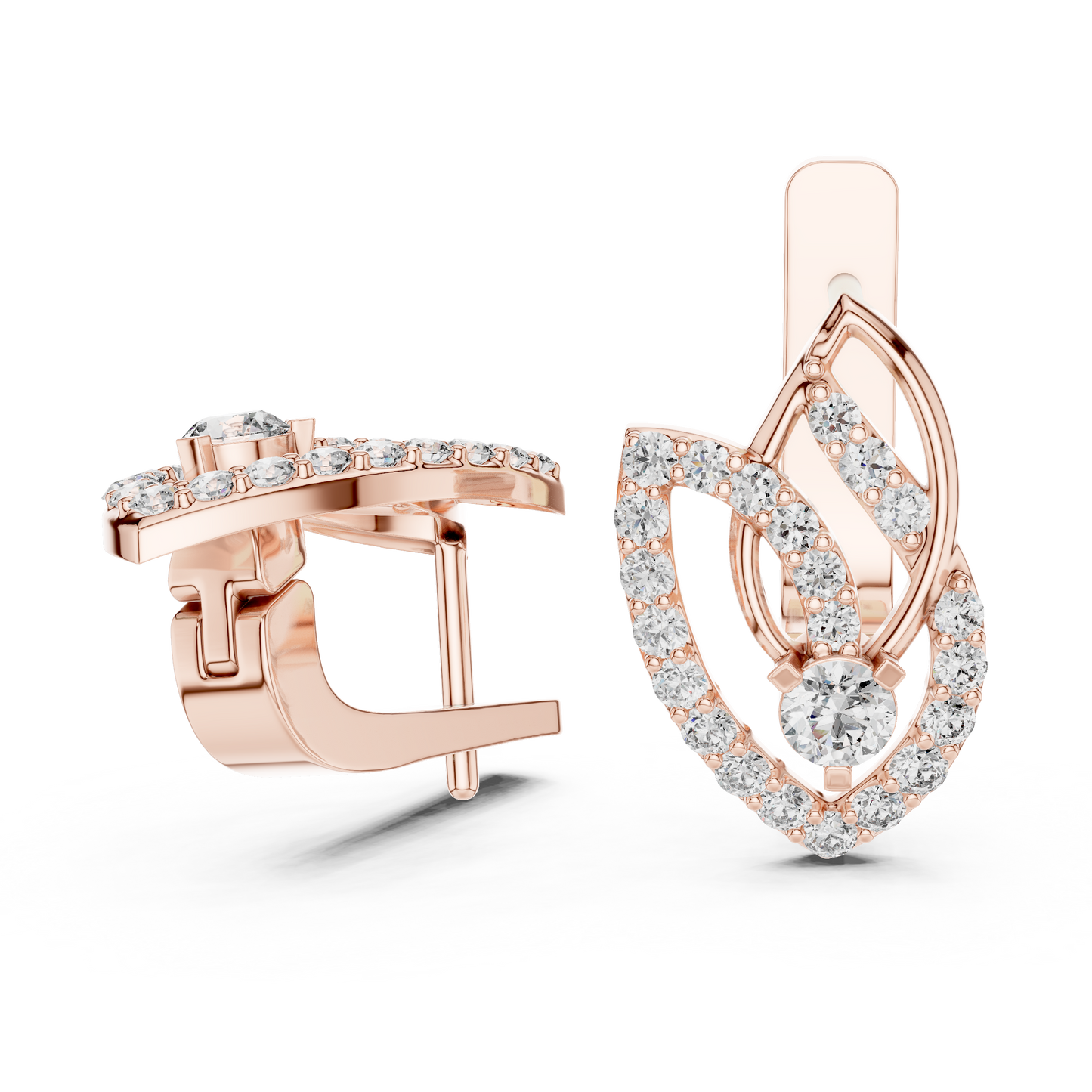 0.55 CTW Diamond Layered Leaf Huggie Hoop Earrings in Yellow Gold