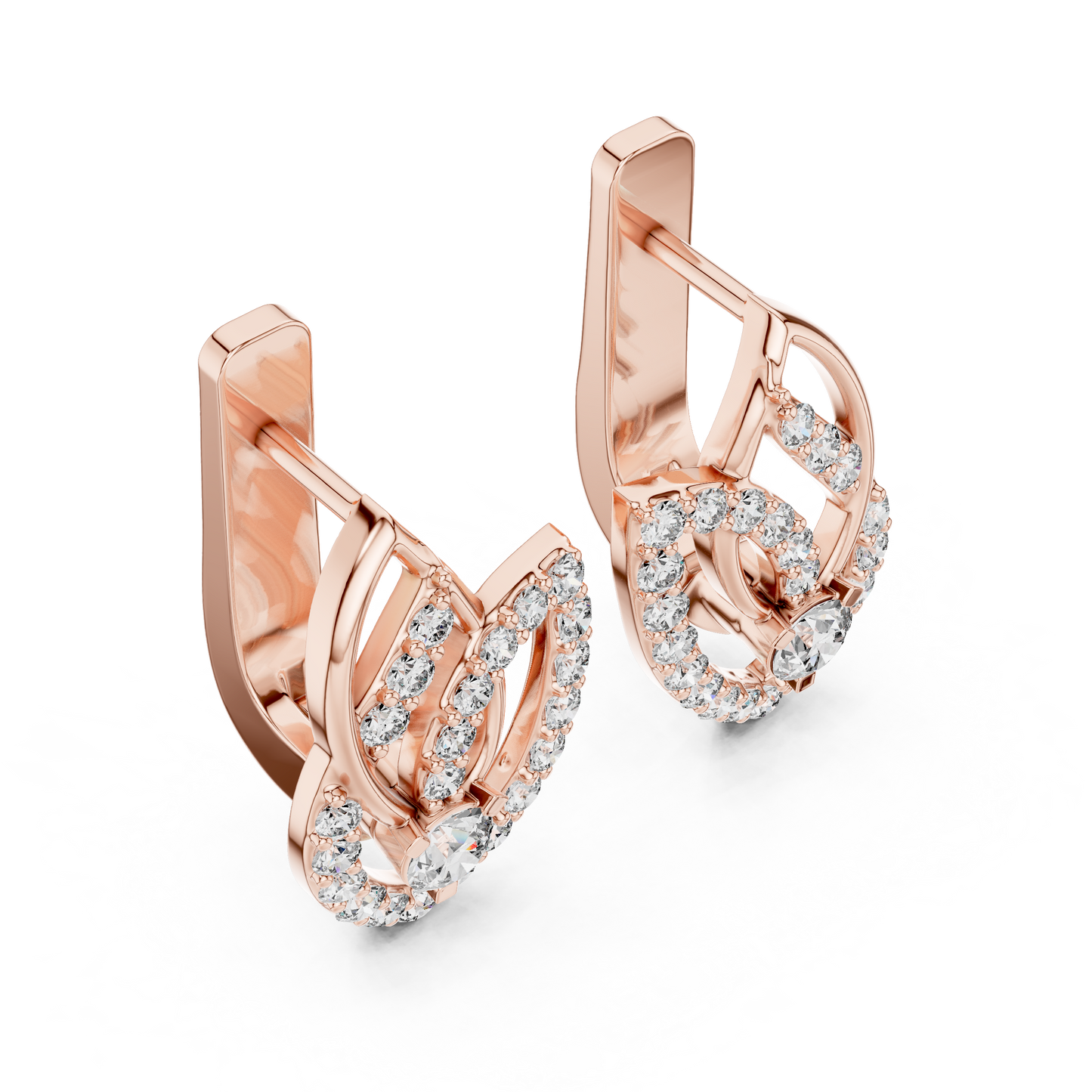 0.55 CTW Diamond Layered Leaf Huggie Hoop Earrings in Yellow Gold