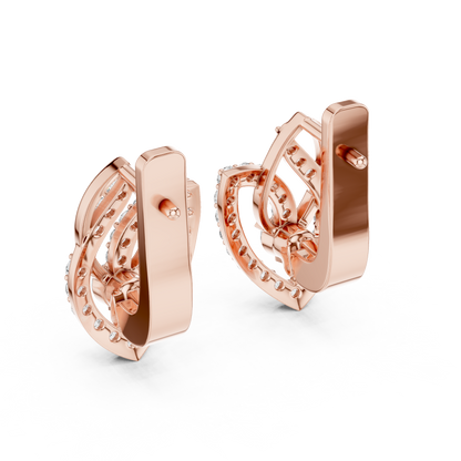 0.55 CTW Diamond Layered Leaf Huggie Hoop Earrings in Yellow Gold