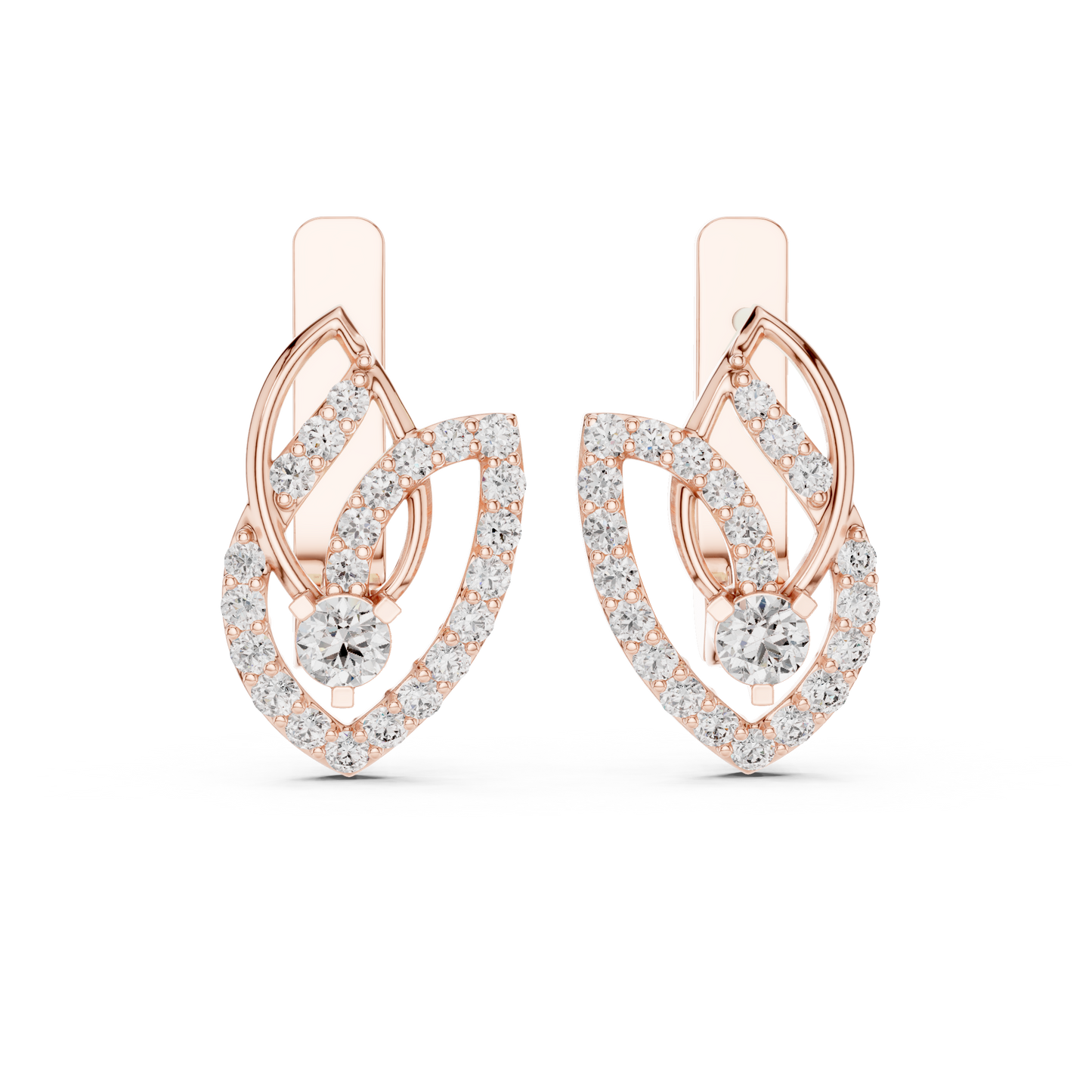 0.55 CTW Diamond Layered Leaf Huggie Hoop Earrings in Yellow Gold
