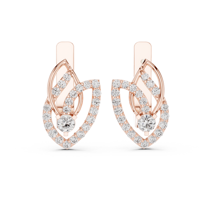 0.55 CTW Diamond Layered Leaf Huggie Hoop Earrings in Yellow Gold