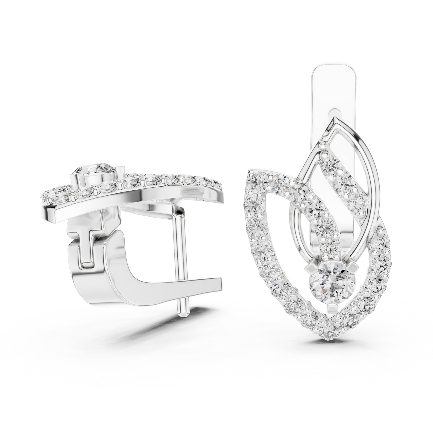 0.55 CTW Diamond Layered Leaf Huggie Hoop Earrings in Yellow Gold