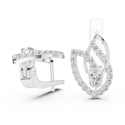 0.55 CTW Diamond Layered Leaf Huggie Hoop Earrings in Yellow Gold