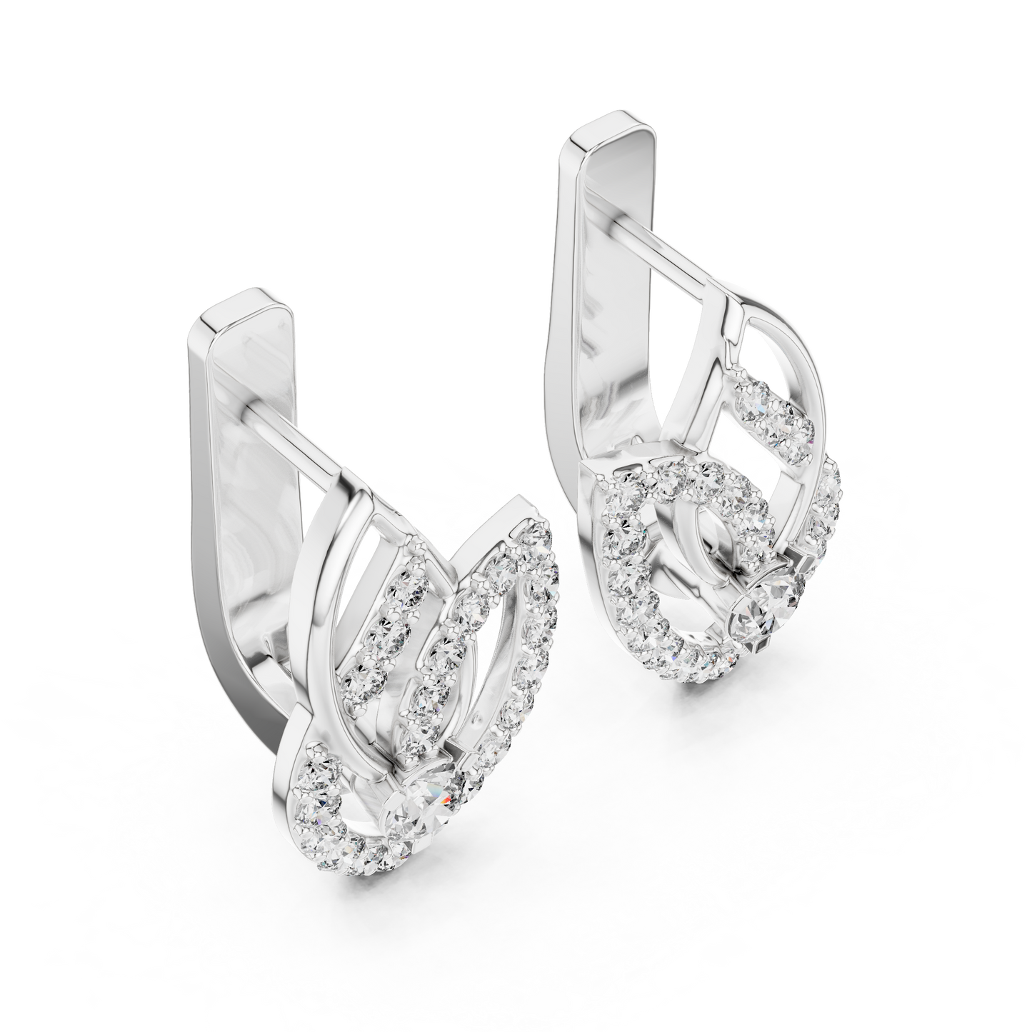 0.55 CTW Diamond Layered Leaf Huggie Hoop Earrings in Yellow Gold