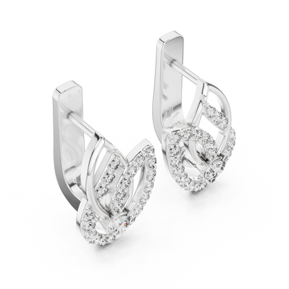 0.55 CTW Diamond Layered Leaf Huggie Hoop Earrings in Yellow Gold