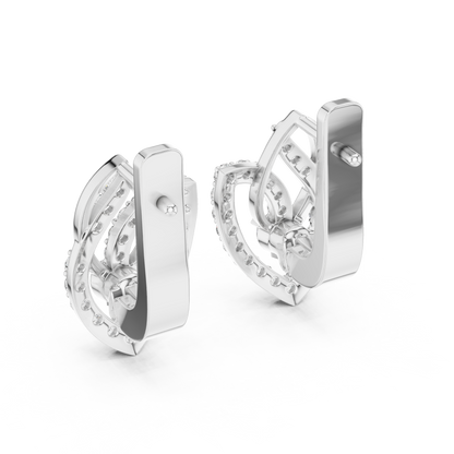 0.55 CTW Diamond Layered Leaf Huggie Hoop Earrings in Yellow Gold