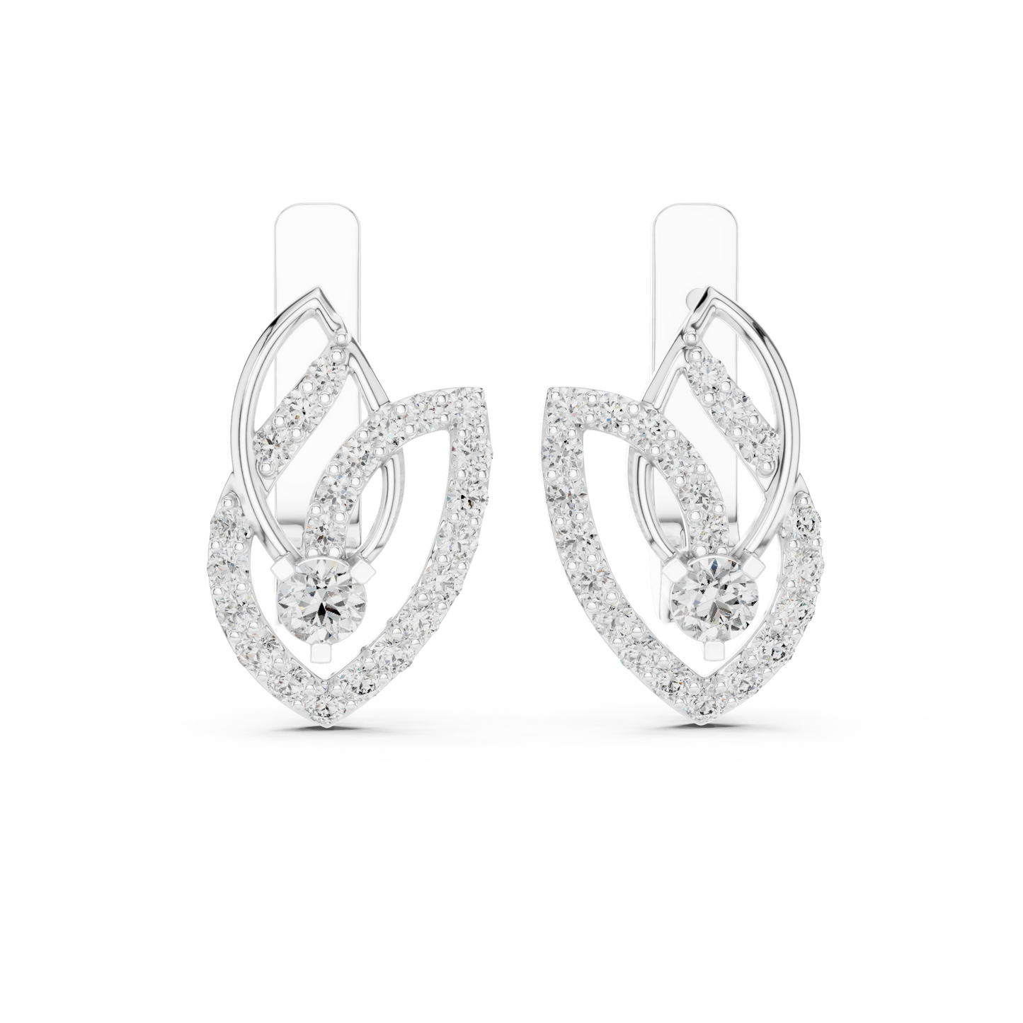 0.55 CTW Diamond Layered Leaf Huggie Hoop Earrings in Yellow Gold