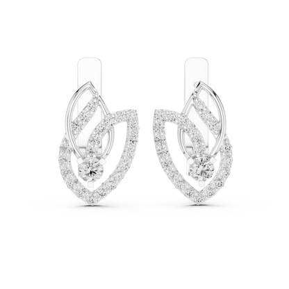 0.55 CTW Diamond Layered Leaf Huggie Hoop Earrings in Yellow Gold