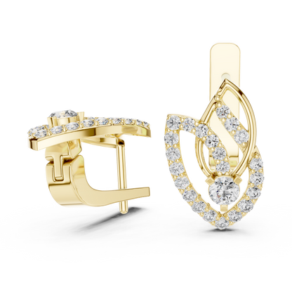 0.55 CTW Diamond Layered Leaf Huggie Hoop Earrings in Yellow Gold