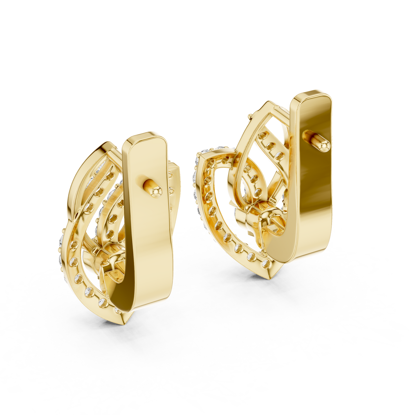 0.55 CTW Diamond Layered Leaf Huggie Hoop Earrings in Yellow Gold