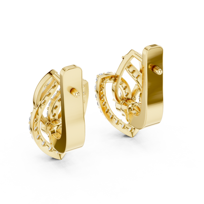 0.55 CTW Diamond Layered Leaf Huggie Hoop Earrings in Yellow Gold