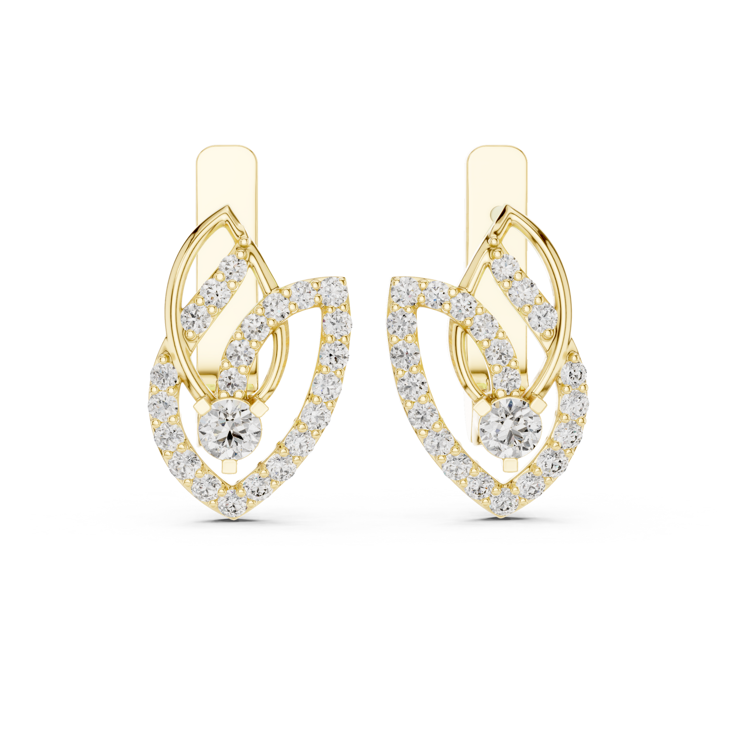 0.55 CTW Diamond Layered Leaf Huggie Hoop Earrings in Yellow Gold