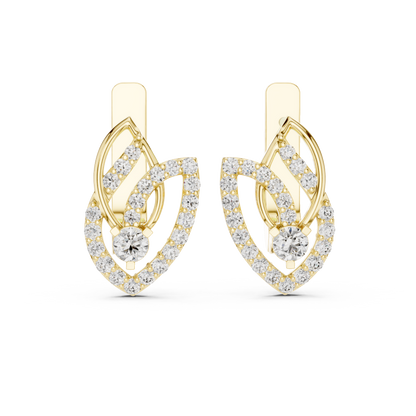 0.55 CTW Diamond Layered Leaf Huggie Hoop Earrings in Yellow Gold