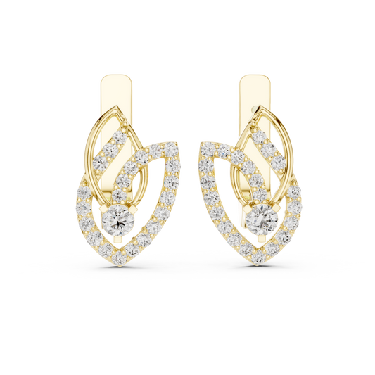 0.55 CTW Diamond Layered Leaf Huggie Hoop Earrings in Yellow Gold