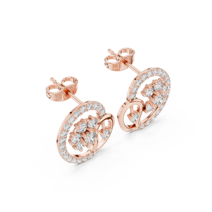 Yellow Gold Paisley Swirl & Floral Cluster Stud Earrings with 1.08 Diamonds