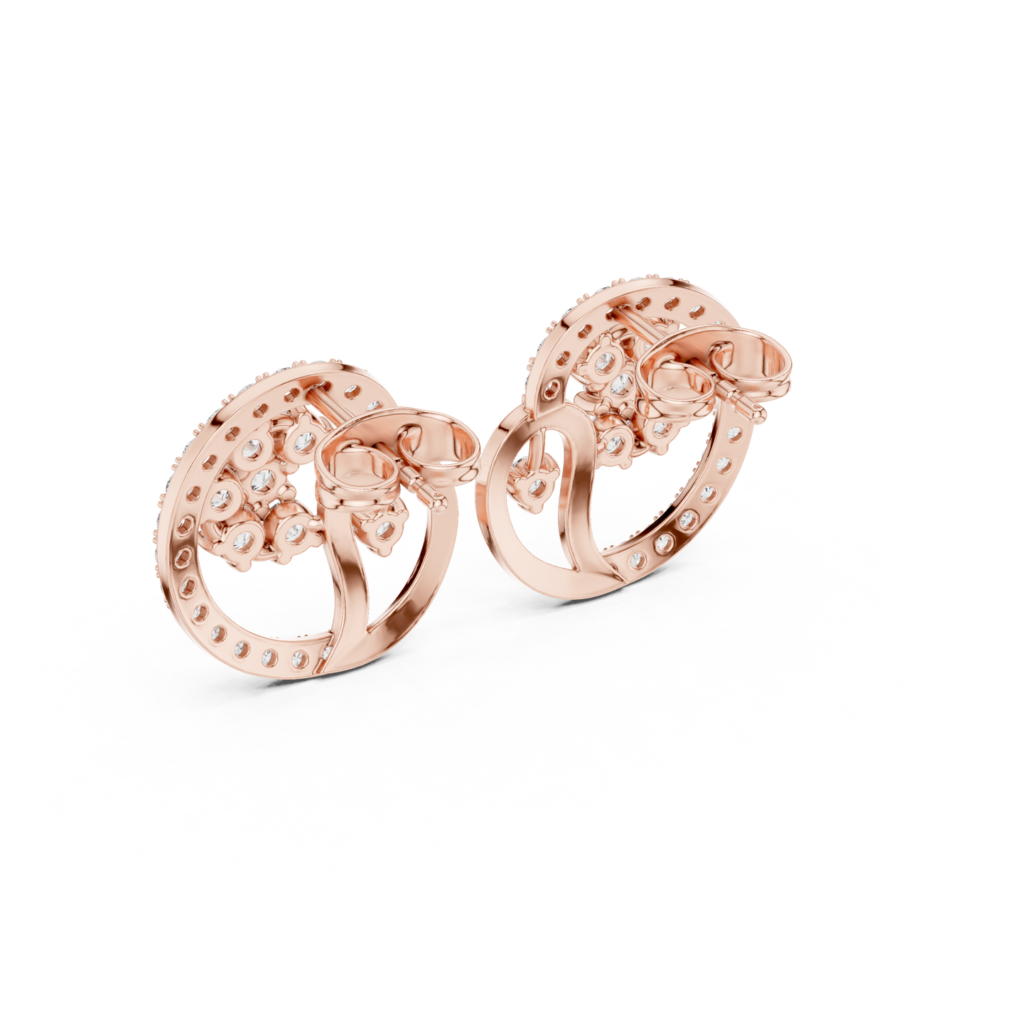Yellow Gold Paisley Swirl & Floral Cluster Stud Earrings with 1.08 Diamonds