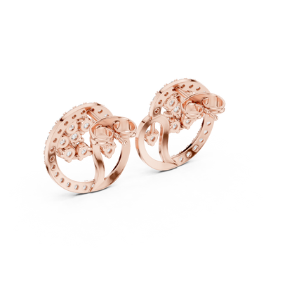 Yellow Gold Paisley Swirl & Floral Cluster Stud Earrings with 1.08 Diamonds