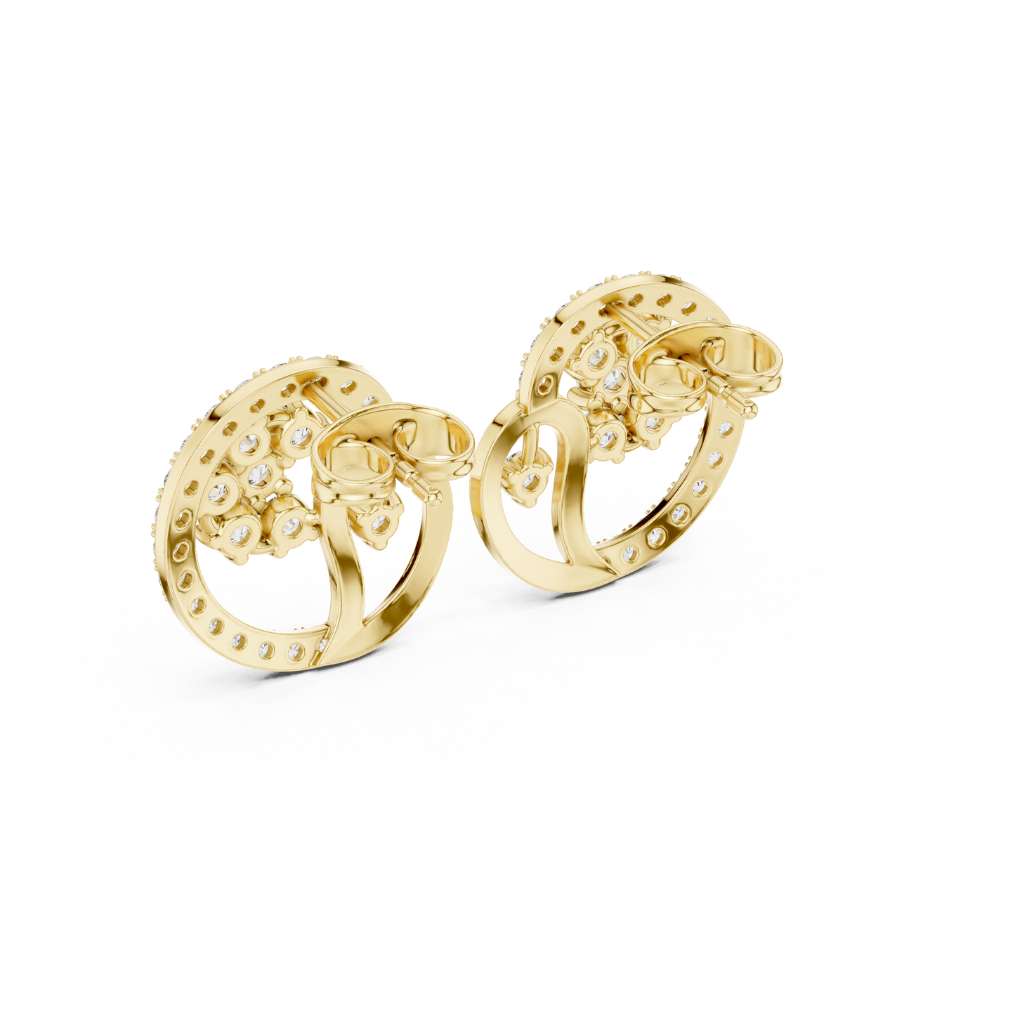 Yellow Gold Paisley Swirl & Floral Cluster Stud Earrings with 1.08 Diamonds