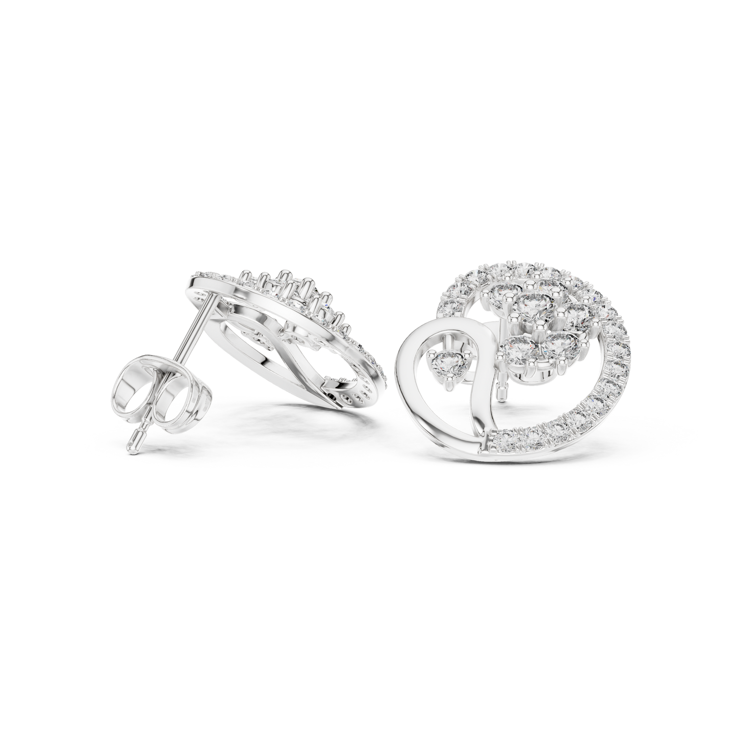 Yellow Gold Paisley Swirl & Floral Cluster Stud Earrings with 1.08 Diamonds