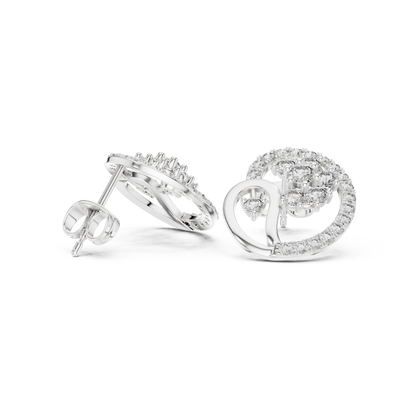 Yellow Gold Paisley Swirl & Floral Cluster Stud Earrings with 1.08 Diamonds