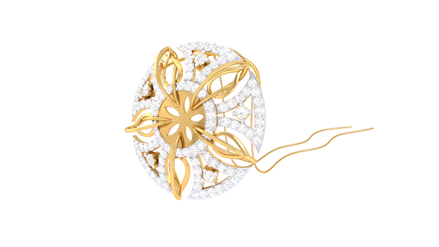 Floral Elegance Circular Pendent In Gold - 0.93 Brilliant Cut Diamonds