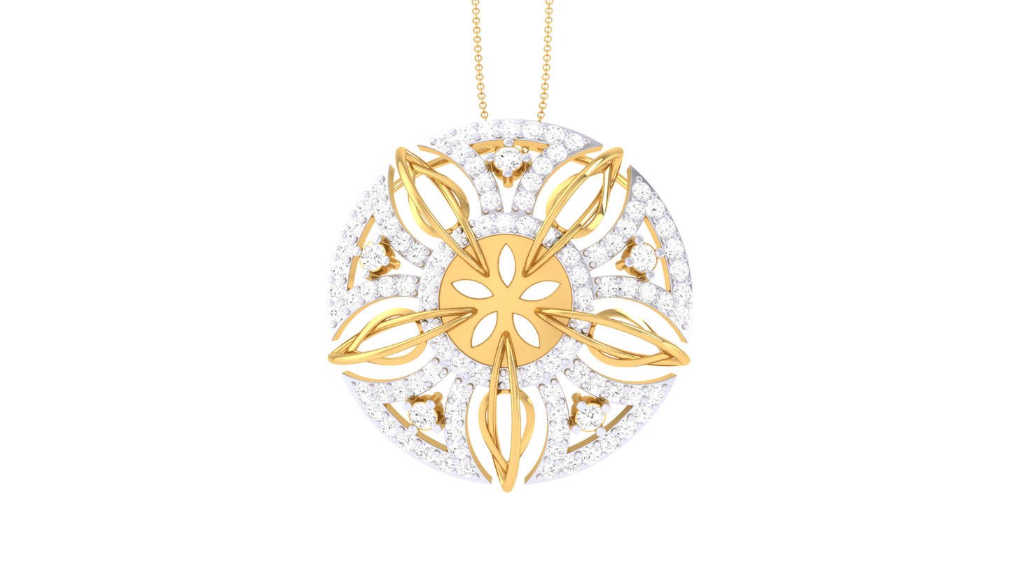 Floral Elegance Circular Pendent In Gold - 0.93 Brilliant Cut Diamonds