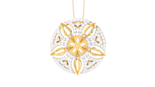 Floral Elegance Circular Pendent In Gold - 0.93 Brilliant Cut Diamonds