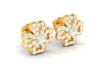 Floral Sparkle Diamond Stud Earrings In Rose gold - 0.86 Ct Round Brilliant Cut Diamonds