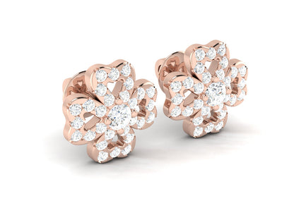 Floral Sparkle Diamond Stud Earrings In Rose gold - 0.86 Ct Round Brilliant Cut Diamonds