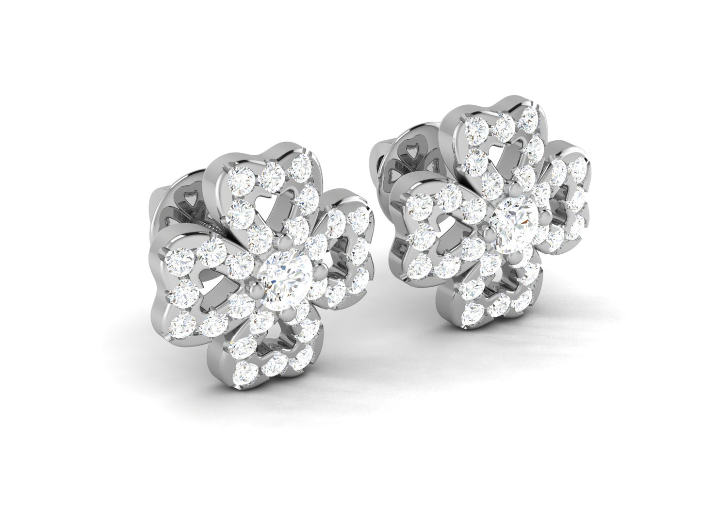 Floral Sparkle Diamond Stud Earrings In Rose gold - 0.86 Ct Round Brilliant Cut Diamonds