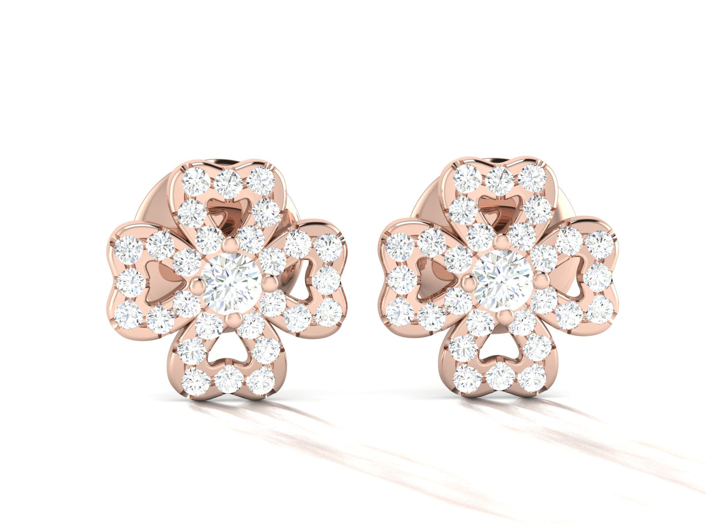 Floral Sparkle Diamond Stud Earrings In Rose gold - 0.86 Ct Round Brilliant Cut Diamonds