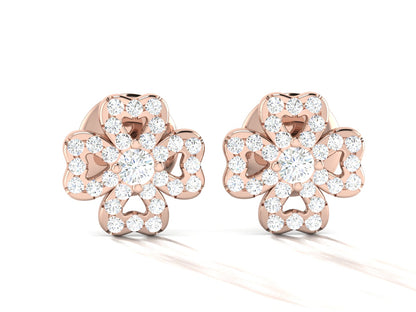 Floral Sparkle Diamond Stud Earrings In Rose gold - 0.86 Ct Round Brilliant Cut Diamonds