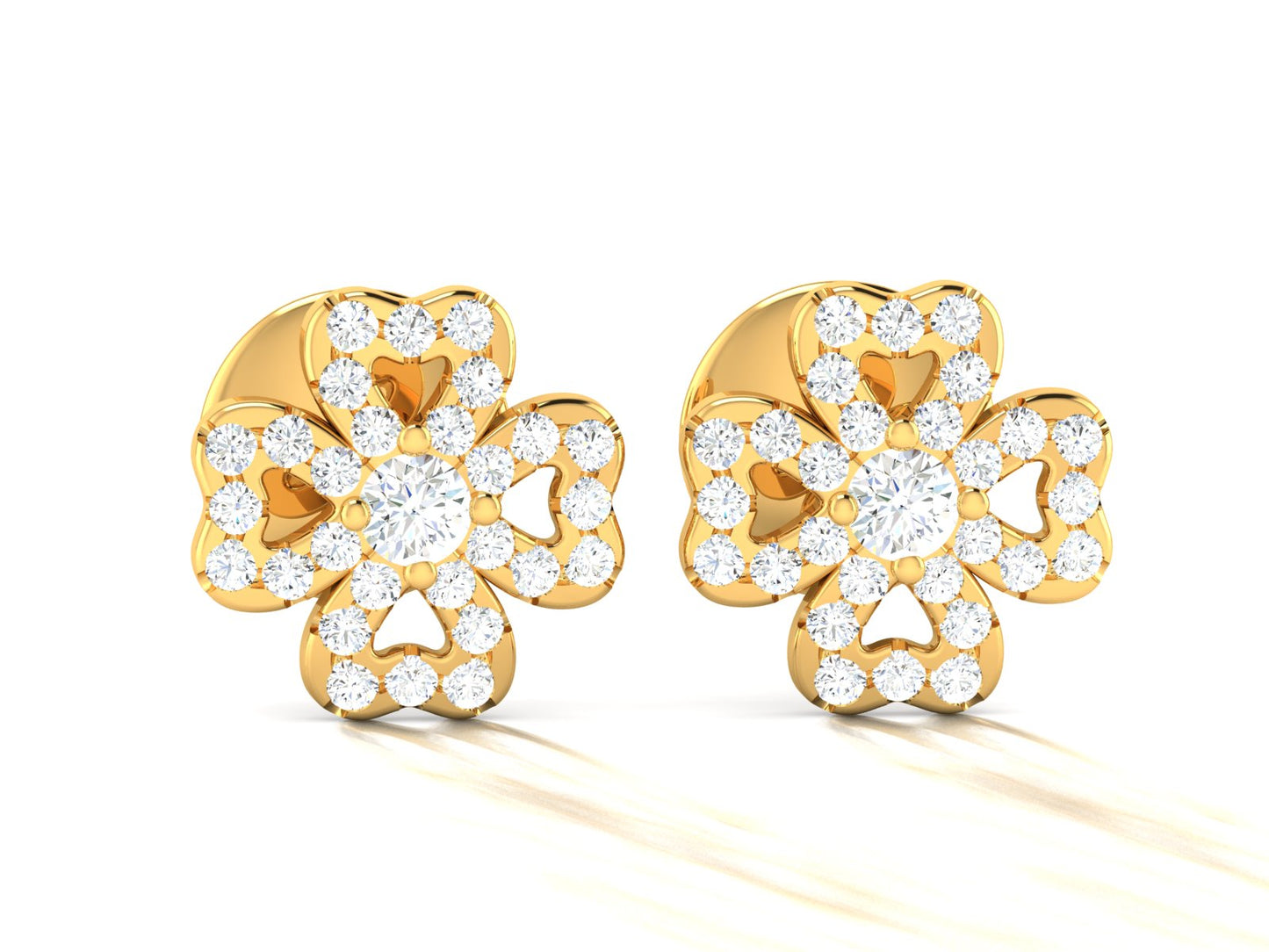 Floral Sparkle Diamond Stud Earrings In Rose gold - 0.86 Ct Round Brilliant Cut Diamonds