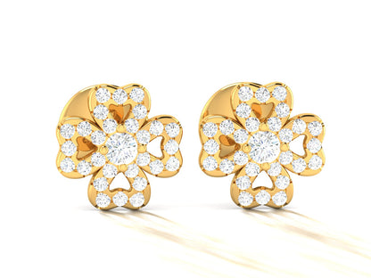 Floral Sparkle Diamond Stud Earrings In Rose gold - 0.86 Ct Round Brilliant Cut Diamonds