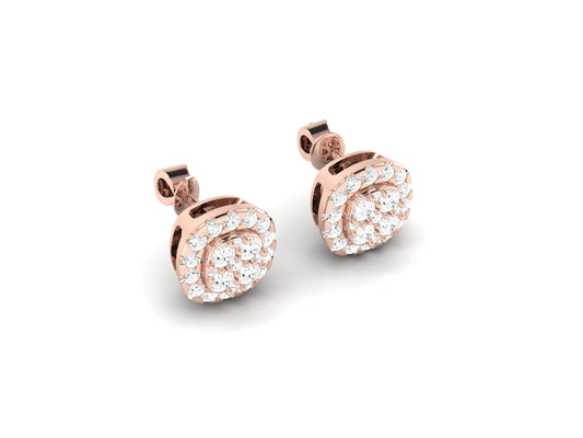 Classic Gold Halo Diamond Stud Earrings - 0.67 Ct Brilliant Cut