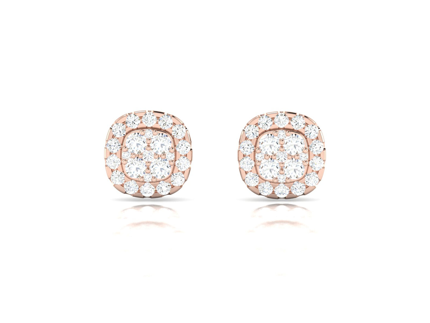 Classic Gold Halo Diamond Stud Earrings - 0.67 Ct Brilliant Cut