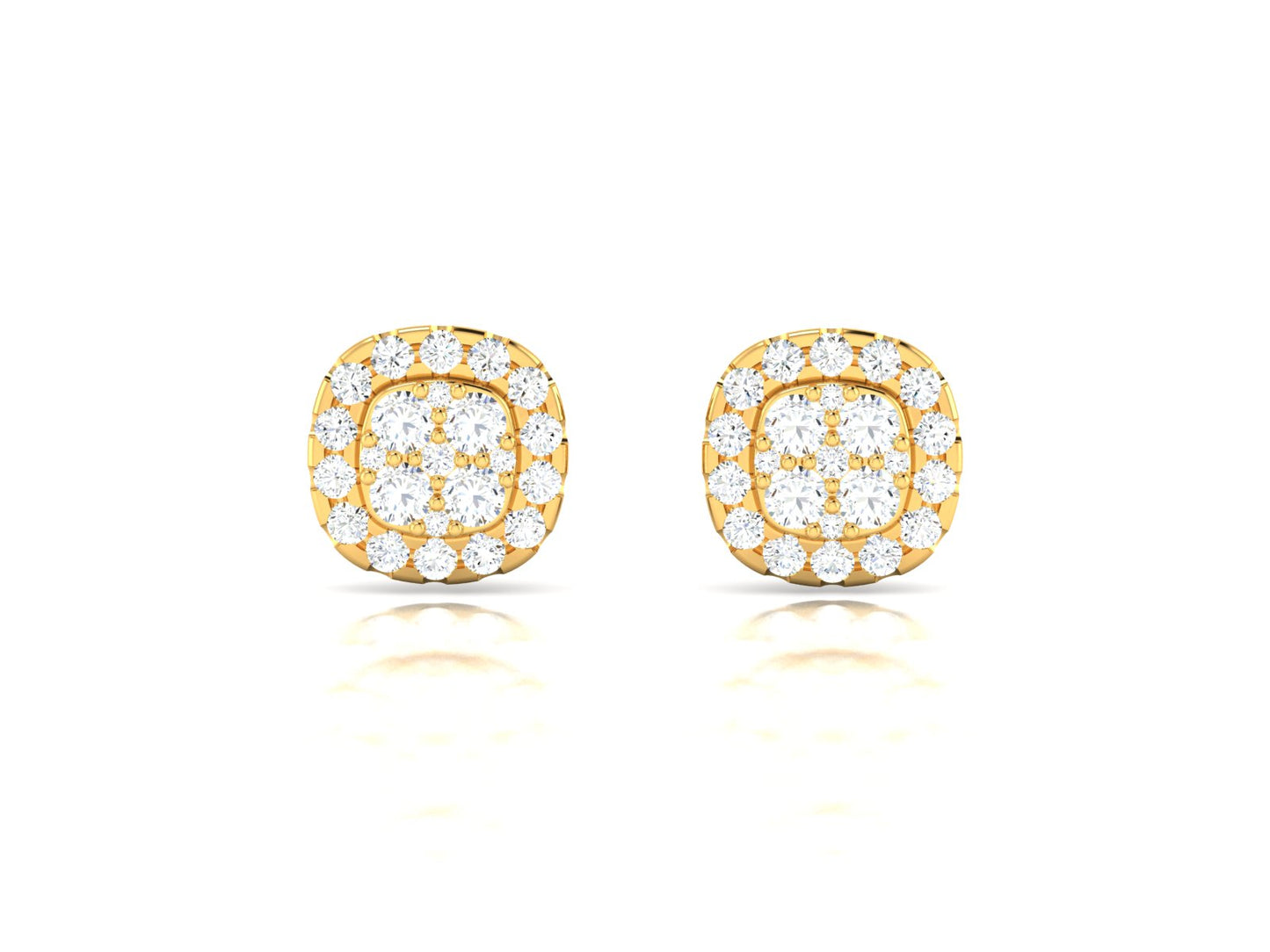 Classic Gold Halo Diamond Stud Earrings - 0.67 Ct Brilliant Cut