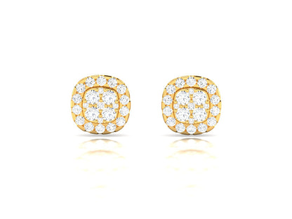 Classic Gold Halo Diamond Stud Earrings - 0.67 Ct Brilliant Cut