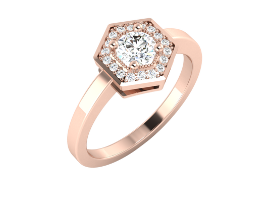 Lumiere Hexagon Halo Gold Ring - 0.47 Ct Round Diamonds