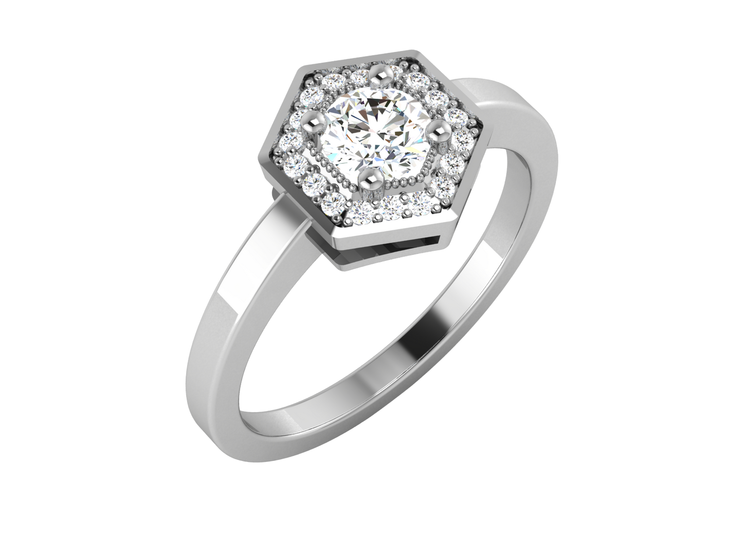 Lumiere Hexagon Halo Gold Ring - 0.47 Ct Round Diamonds