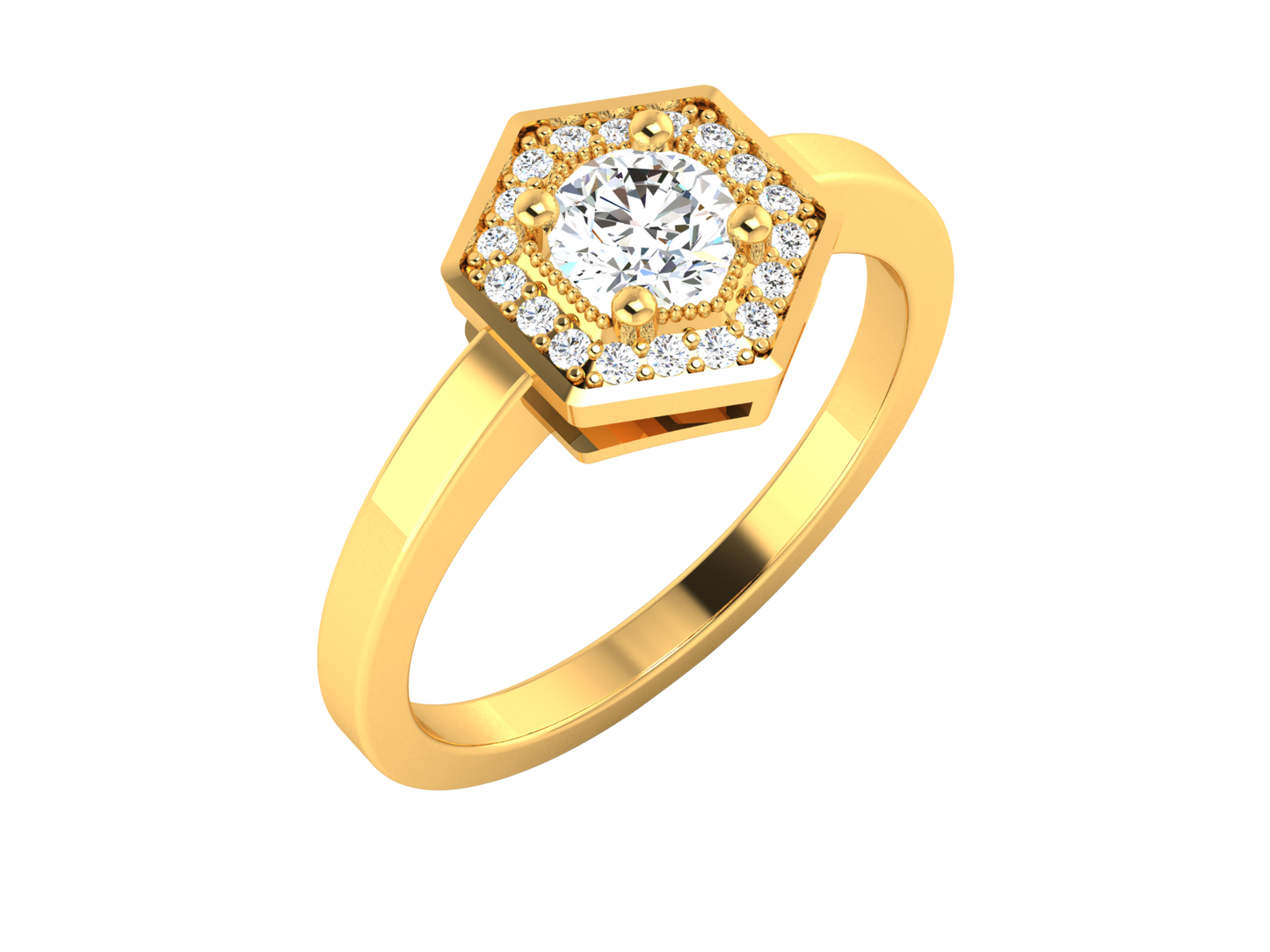 Lumiere Hexagon Halo Gold Ring - 0.47 Ct Round Diamonds