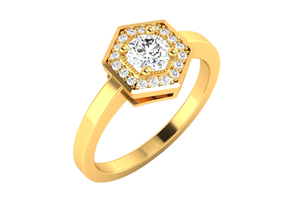 Lumiere Hexagon Halo Gold Ring - 0.47 Ct Round Diamonds