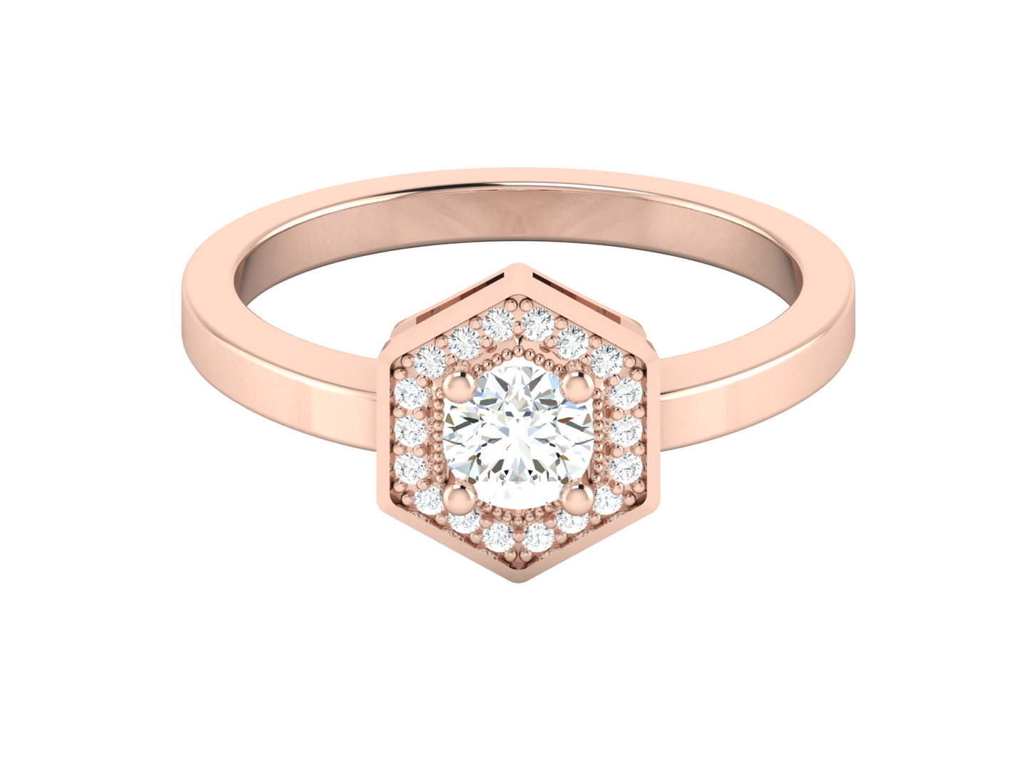 Lumiere Hexagon Halo Gold Ring - 0.47 Ct Round Diamonds